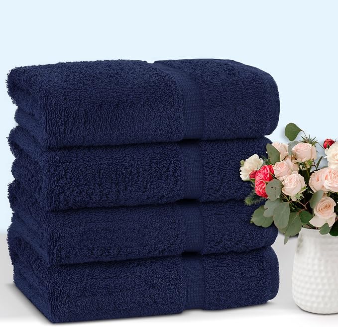 Chakir Turkish Linens 4 Piece Large Bath Towels, 100% Cotton Turkish Towels for Bathroom, Luxury Soft Absorbent Bath Towel Set, 27 x 54 Inches, Navy