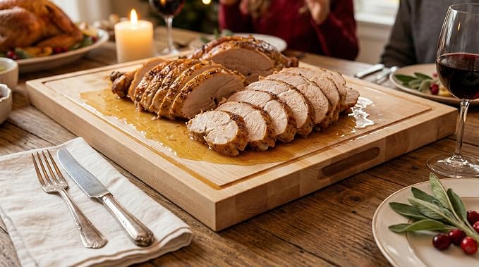 18 in. x 24 in. Maple Wood Cutting Board, Reversible with Juice Groove and Smooth Side, Thick Butcher Block Style Prep Board with Built-In Handles for Kitchen, BBQ, Meat Carving and Serving
