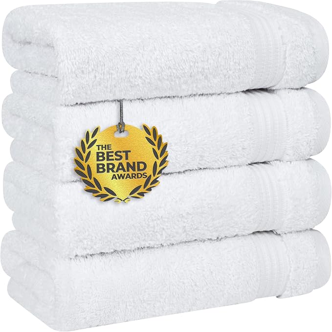 Cotton Paradise 100% Cotton Turkish Towel Set, Soft Absorbent Quick Dry, 4 Piece Hand Towel Set, Snow White
