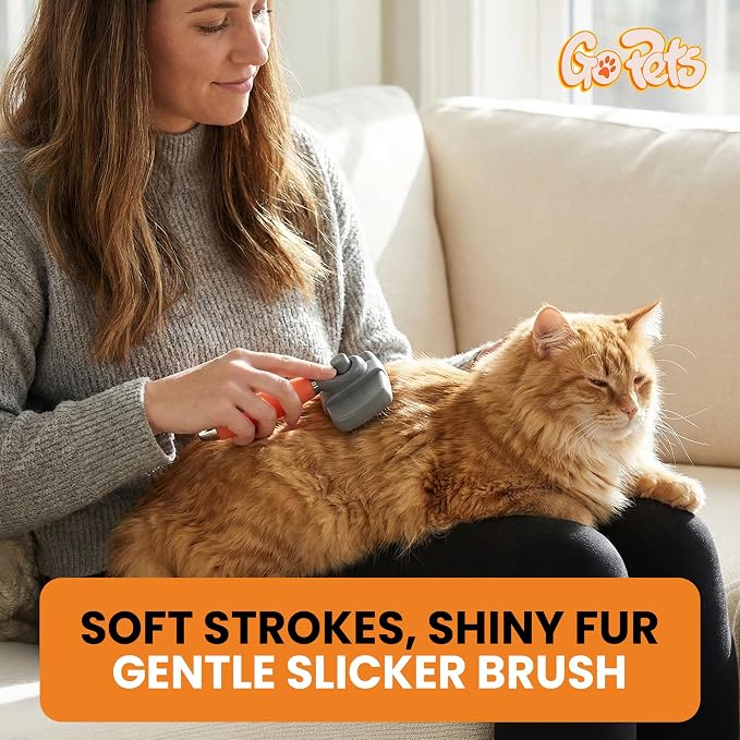 GoPets Self-Cleaning Slicker Brush for Dogs & Cats, Deshedding & Dematting Comb with Retractable Bristles, Undercoat Tool for Long Haired Dogs, Non-Slip Handle, Detangler for Mats & Shedding Fur
