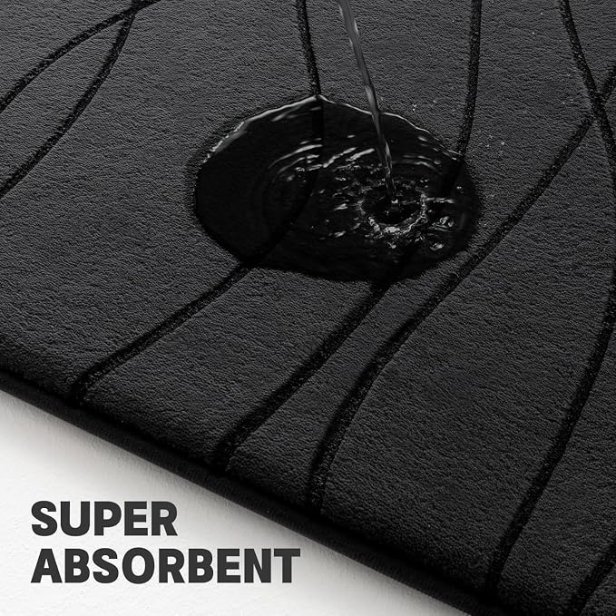 YIHOUSE Bathroom Rugs Set 2 Piece, Memory Foam Bath Mat Black | U Shaped+Small Mat, Ultra Soft, Absorbent, Non-Slip, Machine Washable, for Bathroom, Sink and Toilet