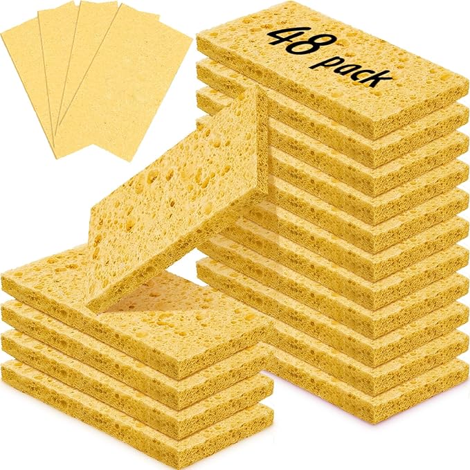 Zhengmy 48 Pieces Sponges Bulk Sponges Kitchen Compressed Sponge Natural Dish Sponge Compressed Wood Pulp Cleaning Without Scratching for Kitchen Bathroom, 3.9 x 2.4 x 0.12 Inch (Yellow)