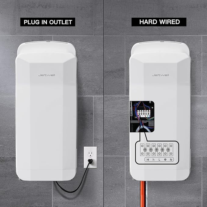 JETWELL Vertical Premium Commercial Hand Dryer- High Speed Jet Air Motor Speed Adjustable with HEPA Filter- Automatic Warm Wind White Plastic Cover Hand Blower