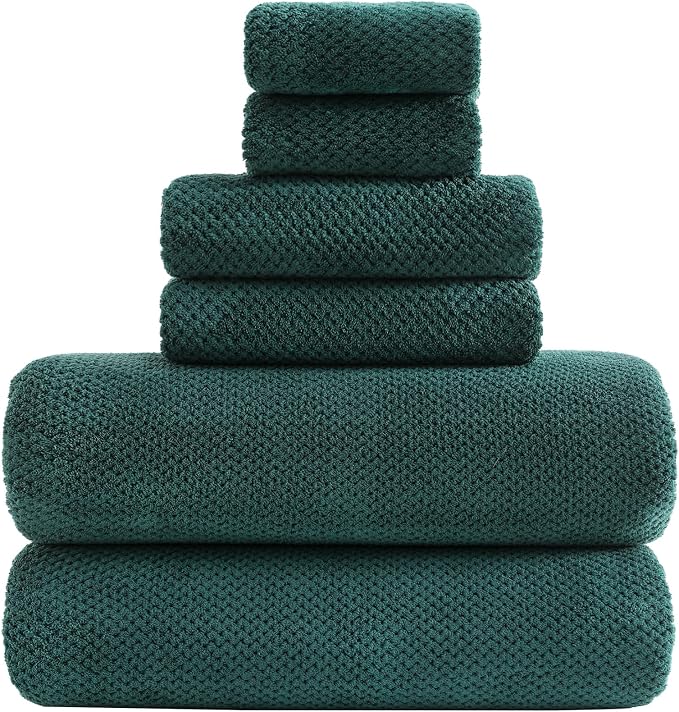 YTYC 29x59 Bath Towels Set,Towels for Bathroom,Teal,6-Pieces | 2 Large Bath towels,2 Hand towels (14x29"),2 Washcloth (13x13"),Super Soft,Highly absorbent,Hanging Loop,80%Polyester