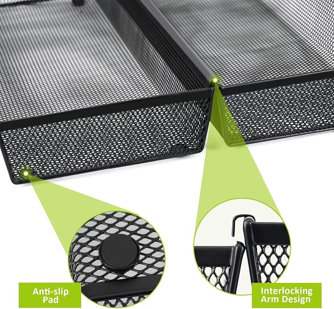 Neudeco Drawer Organizer, Black, 5 Pack, 15x6.2x2 inches | Metal Mesh Silverware Tray, Interlocking Design, 5 Compartment, For Kitchen Utensils