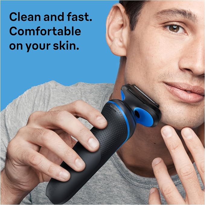 Braun Electric Shaver for Men, Series 5 5150cs, Wet & Dry Razor, Turbo Shaving Mode, Foil Shaver, with Beard Trimmer, Body Groomer and Charging Stand, Blue