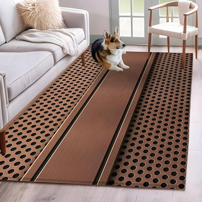 2'8" x 5' Area Rug for Bathroom, Brown Metal Hole Indoor Accent Rugs for Living Room, Copper Net Eye Hole Pattern Decorative Modern Carpet Washable Low Pile Non Slip Rug for Bedroom