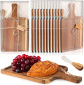 Geetery 12 Set Acacia Wood Charcuterie Board with Knife Wooden Serving Tray with Groove Acacia Wood Cutting Board with Gift Box and Card for Wedding Baby Shower Housewarming Gift (14 x 8 Inches)