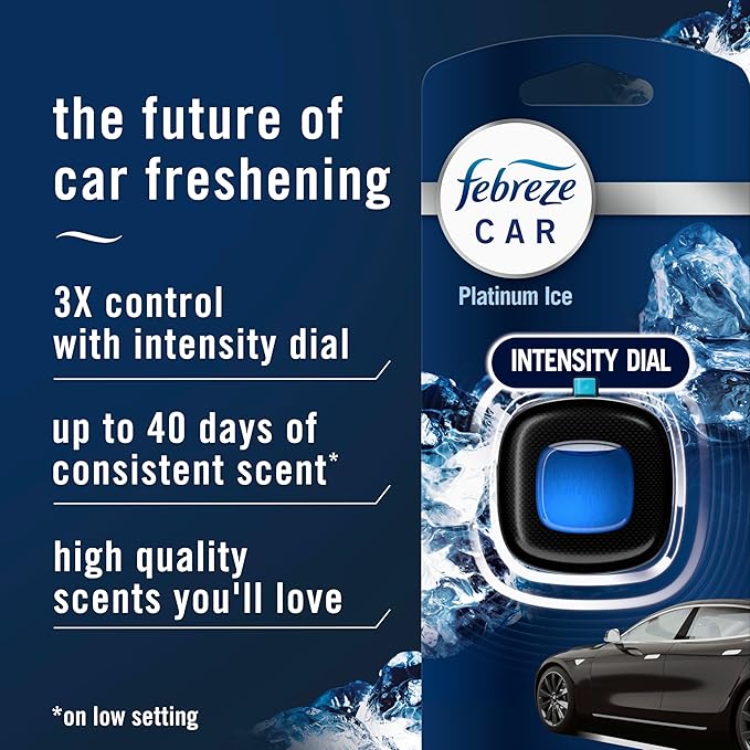 Febreze Car Air Freshener, Odor-Fighting Automotive Vent Clip, Scented Car Accessories, Long Lasting for Strong Odors, Platinum Ice Scent, 1 Count