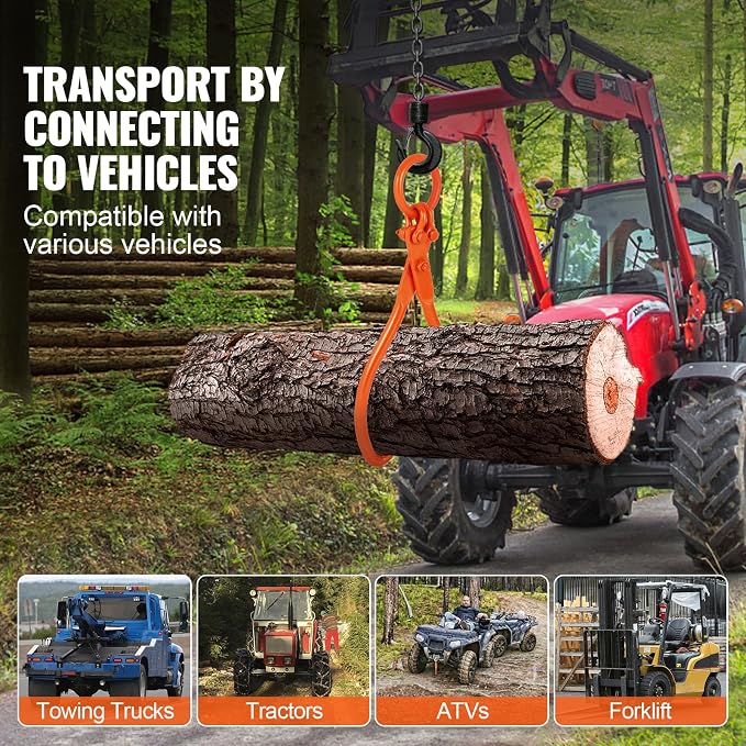 VEVOR Log Skidding Tongs, 18 inch 2 Claw Log Lifting Tongs, Heavy Duty Steel Lumber Skidding Tongs, 772 lbs/350 kg Loading Capacity, Log Lifting, Handling, Dragging & Carrying Tool