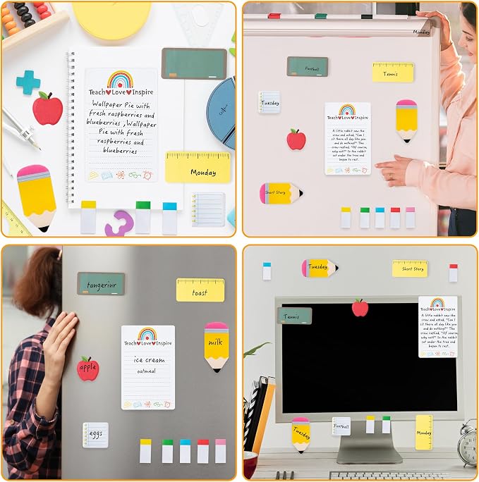 Xqumoi 4 Pcak Teaching is A Work of Heart Sticky Notes Set - Blackboard Pencil Apple Self-Stick Note Pads Teacher Appreciation Gift Writing Memo Pads Page Marker Back to School Office Supplies (Black)