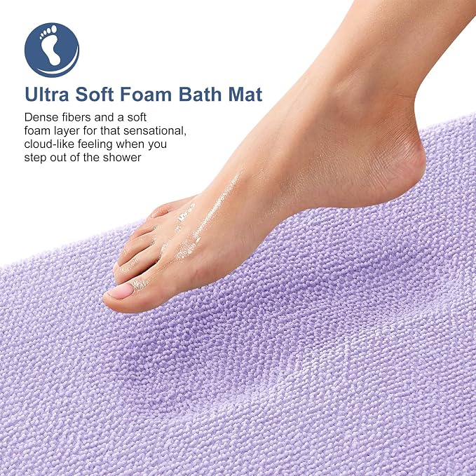 OLANLY Memory Foam Small Bathroom Rugs 24x16, Absorbent Bath Mat, Lavender | Soft Quick Dry Bath Mat Rugs, Non-Slip, Machine Washable Mat for Bathroom Floor, Tub and Shower, Home Decor Accessories