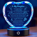 Daughter Gifts from Mom Dad Unique Glass Heart Shaped Keepsake, Birthday Gifts for Daughter Adult with Colorful Light Base, Present to My Daughter on Wedding Mothers Day Graduation