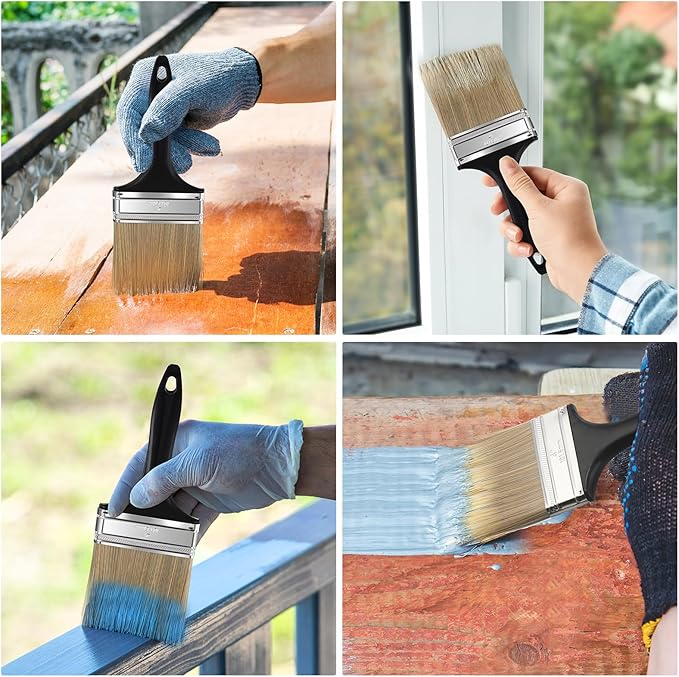 Layhit 16 Pcs Paint Brushes House Chip Paintbrush with Treated Plastic Handles Wide Flat Wall Trim Painting Tool for Paint Stains Wood Cabinet Deck Fence Door Furniture Home DIY (4'')