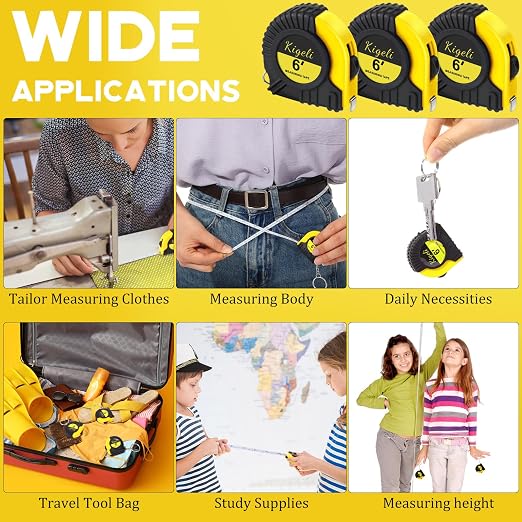 Kigeli 50 Pcs 6ft/2 Meter Mini Measuring Tape Keychains Small Measure Keychain Bulk Set Functional Mini Retractable Measuring Tape Keychains with Slide Lock for Engineer Crafter(Classic,Yellow)