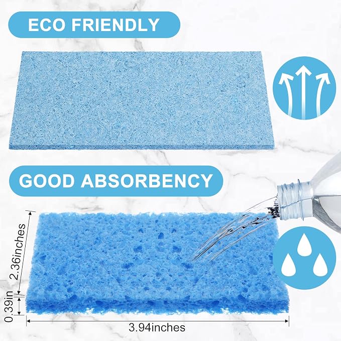Zhengmy 100 Pieces Sponges Bulk Sponges Kitchen Compressed Sponge Natural Dish Sponge Compressed Wood Pulp Cleaning Without Scratching for Kitchen Bathroom, 3.9 x 2.4 x 0.12 Inch (Blue)