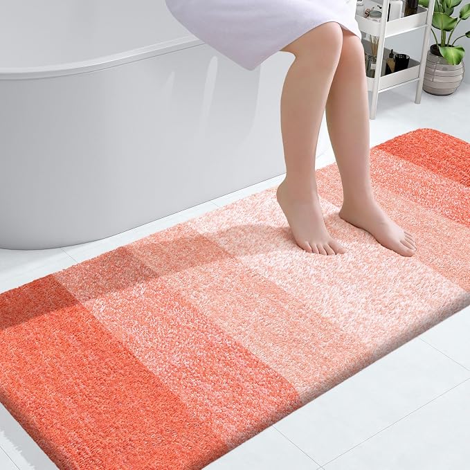 OLANLY Bathroom Runner Rugs Mat 59x24, Extra Soft Absorbent Microfiber Bath Rugs, Rubber Backing, Quick Dry, Washable Long Bath Mats for Bathroom Floor, Tub and Shower, Home Decor Accessories, Coral
