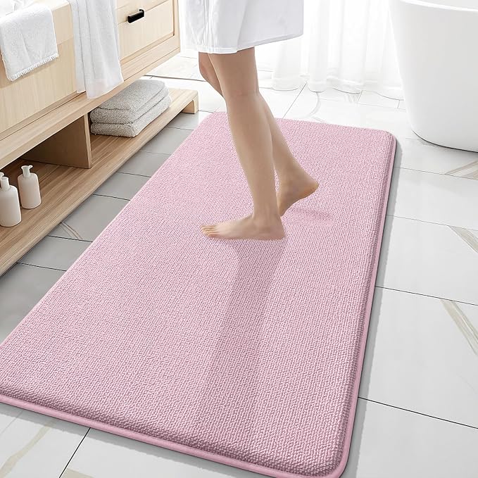 OLANLY Memory Foam Bathroom Runner Rugs 47x20, Long Bath Mats, Dusty Rose | Soft Quick Dry Bath Mats, Non-Slip, Absorbent Machine Washable Mat for Bathroom Floor, Tub and Shower, Home Decor Accessories