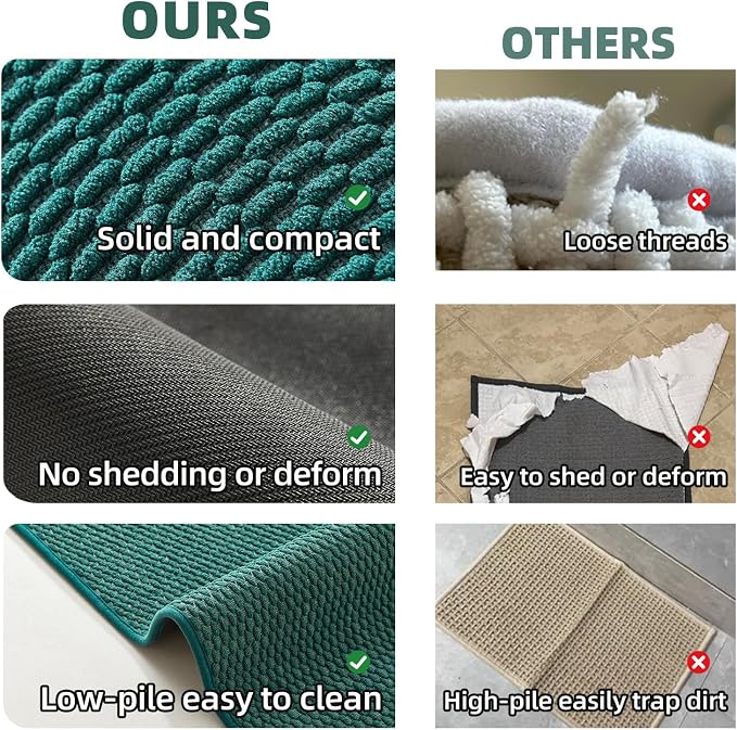 TYUU Bathroom Rugs Non Slip Washable, Super Absorbent Thin Bath Mat Quick Dry Low Pile Bathroom Rug, Dark Green 20"x48"