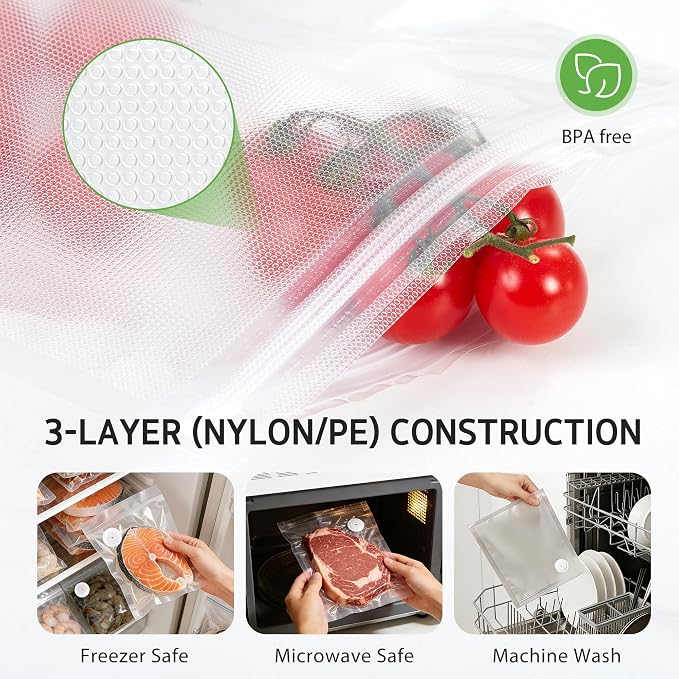 Syntus 30 Pcs Reusable Vacuum Sealer Bags for Food, 12"x13" Large Size | Upgraded Air Valve, Microwave Sous Vide Freezer Meal Prep, Leak-Proof, Food Storage Zipper Bags, for Compact Vacuum Sealer