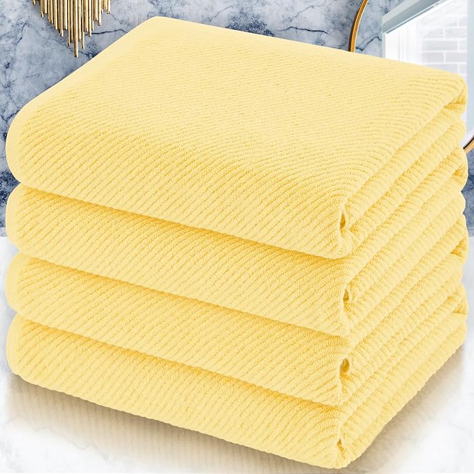 VOOVA & MOVAS Bath Towels 4PC, 100% Cotton, 30x56 in, Yellow | Quick Dry, Thick, Soft, Absorb, Shower Towels For Hotel, Towel Gift Set, Suitable For Spa, Resort, Home