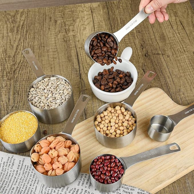 Measuring Cups Set for Kitchen and Baking Tools, Stainless Steel Measuring Cups Set 18/8(304) Steel Material Heavy Duty 7 Measuring Cups and 1 Ring Set of 8
