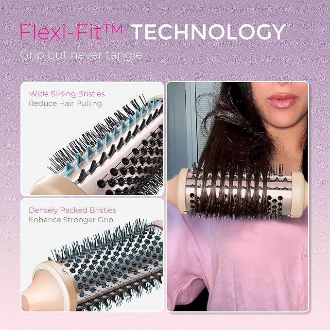 TYMO Thermal Brush Curling Brush - STYLUX 1.7 Inch Blowout Volumizer with Flexi-Fit for Hair Straightening, Heated Round Styler Tool, Hair Straightener and Curler 2 in 1, Dual Voltage, Pink