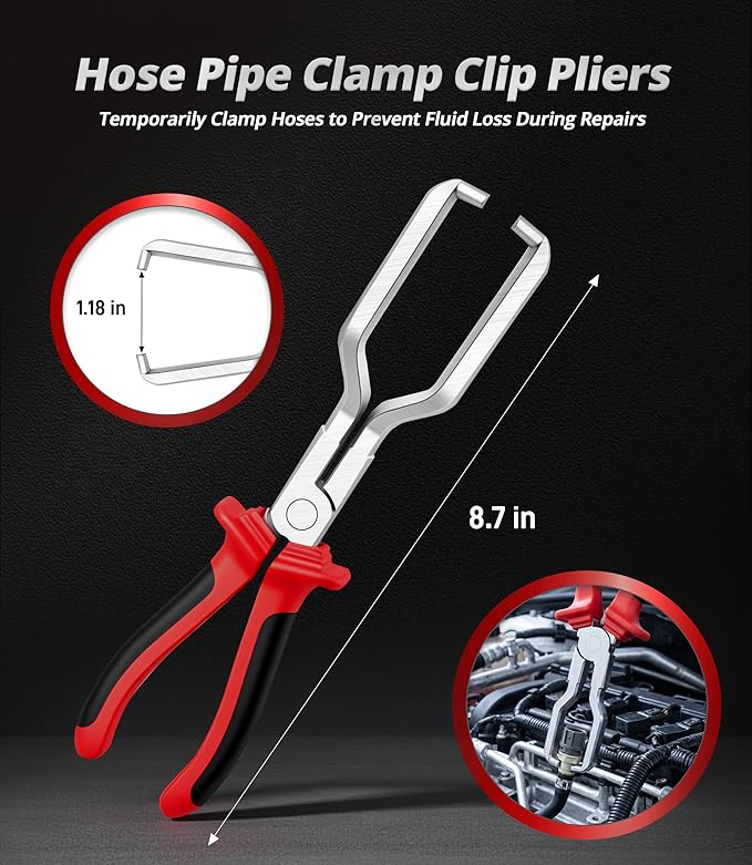 Fuel Line Pliers Set 8 Pcs, Fuel Line Hose Clamp Removal Plier, Push Pin Tools, Relay Puller, Panel Clip Remover & Filter Caliper, Spring Clamp Pliers for Fuel System Maintenance.