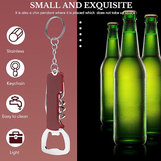 Ziliny 24 Pcs Bottle Opener Keychain Bulk Wine Bottle Beer Opener Keychain 3.27" Stainless Steel Corkscrew Waiter Corkscrew Wine Keyring Gifts for Christmas Bar Party Wedding Home (Red)