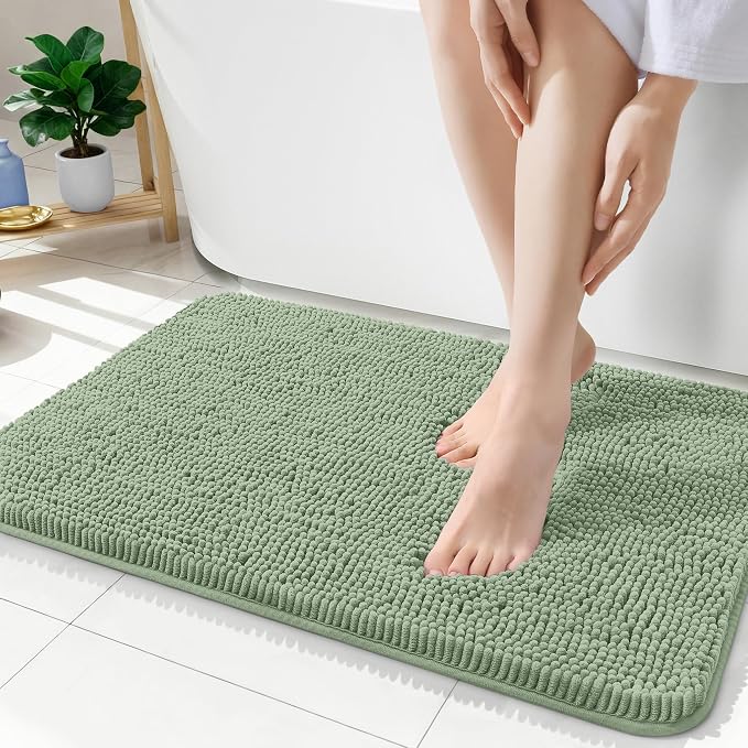 OLANLY Bathroom Rugs 35x24, Extra Soft Absorbent Chenille Bath Rugs, Rubber Backing Quick Dry, Machine Washable Bath Mats for Bathroom Floor, Tub and Shower, Home Decor Accessories, Sage Green