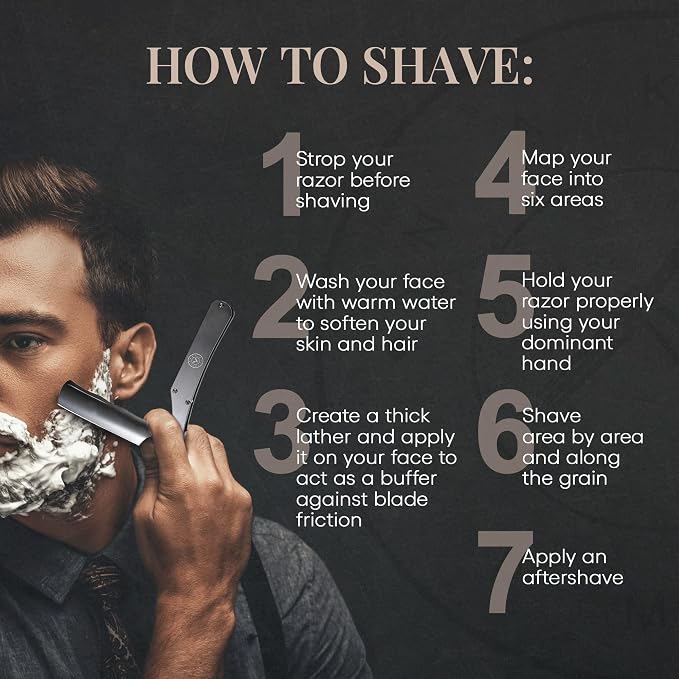 Naked Armor Lancelot Straight Razor Kit, Black Japanese Stainless Steel Set | 7-Pc Shave Ready Wet Shaving Kit, 7/8" Barber Straight Edge Razor Set, Strop, Paste, Brush, Soap, Sheath, Box, Gifts for Men