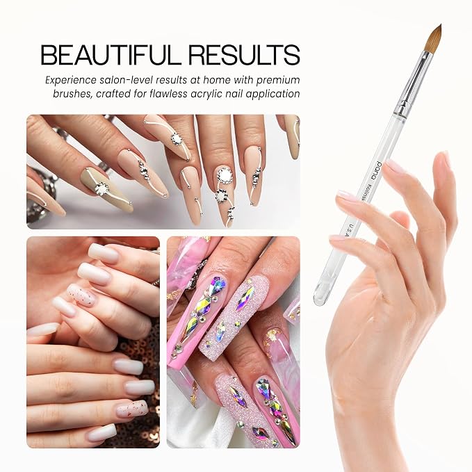 PANA Pure Kolinsky Hair Acrylic Nail Brush - Oval Crimped Shape Silver Ferrule with Clear Acrylic Handle (Size 14)