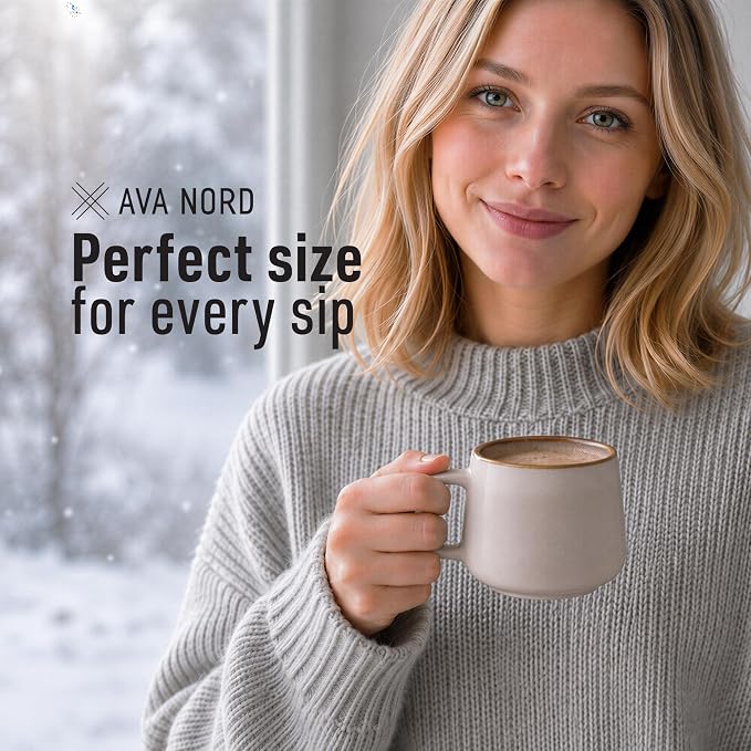 Ava Nord Small Stoneware Ceramic Coffee Mugs Set of 4-6 oz - Rose Sand | Lead-Free, Non-Toxic, Freezer - Microwave & Dishwasher Safe, Comfortable Handle, Aesthetic Nordic Design for Cappuccino