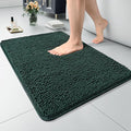 LOCHAS Luxury Bathroom Rug Shaggy Bath Mat 20 x 30 Inch, Hunter Green | Washable Non Slip Bath Rugs for Bathroom Shower, Soft Plush Chenille Absorbent Carpets