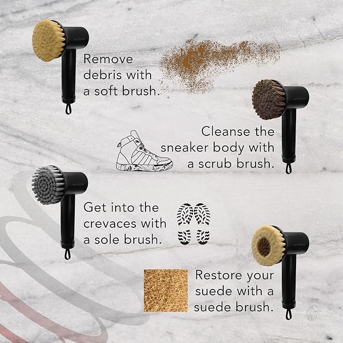 Reviver Handheld Electric Scrub Brush Made for Sneakers with 4 Premium Brushes, Built in Battery, USB-C Rechargeable