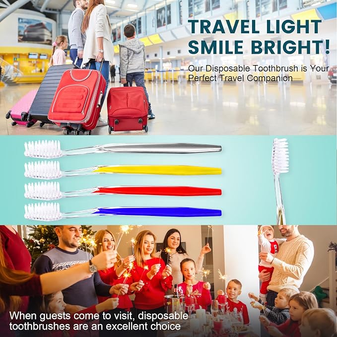 Navona 100 PCS Travel Toothbrush and Toothpaste Set, Travel Toothpaste, Bulk Toothpastes, Individually Wrapped Bulk Toothbrush, Ergonomics Handle,Medium Soft Bristle, Perfect for Hotel