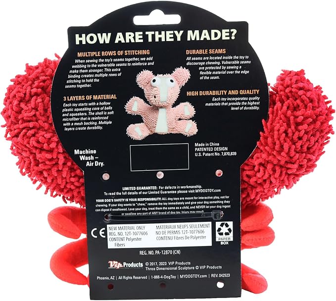 MIGHTY Tuffy Microfiber Medium Ball Crab Dog Toy | Ultra Durable Plush Toy with Multiple Layers & Reinforced Seams , Washable and Floats , Mighty® Construction