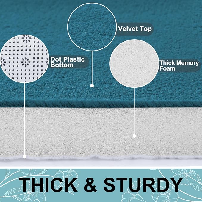 Smiry Memory Foam Bath Mat 36x24, Extra Soft and Absorbent Bathroom Mats, Non Slip Washable Carpet for Floor, Shower and Tub, Peacock Blue