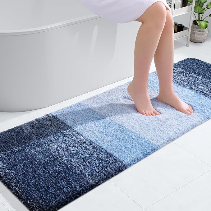 OLANLY Bathroom Runner Rugs Mat 59x20, Extra Soft Absorbent Microfiber Bath Rugs, Rubber Backing, Quick Dry, Washable Long Bath Mats for Bathroom Floor, Tub and Shower, Home Decor Accessories, Navy
