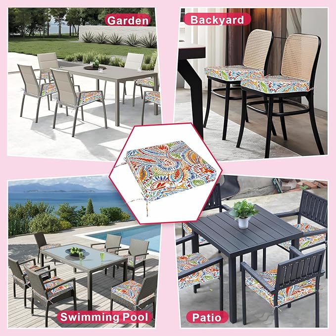 JMGBird Patio Chair Cushion Seat Cushion Chair Cushion Outdoor Chair Pads | 19x19 Outdoor Chair Cushions Set of 4 Waterproof Patio Seat Cushions with Ties Outdoor Cushions for patio furniture