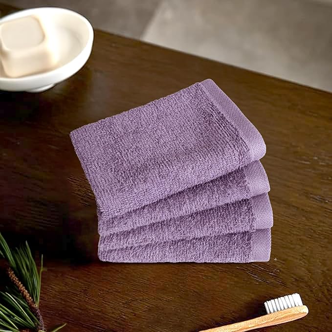 Amazon Basics Highly Absorbent, Fast Drying 100% Cotton Washcloths for Bathroom and Face, Machine Washable, 12 x 12 in, Petal Pink, Lavender, White, 24-Pack