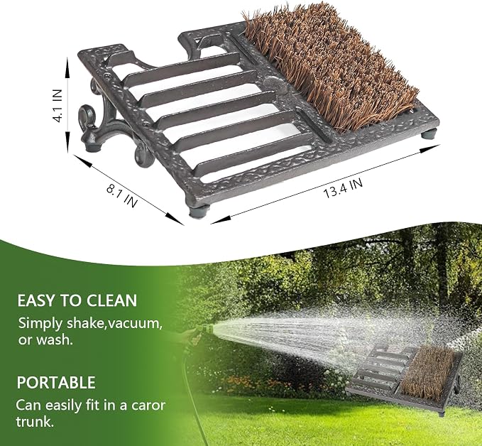 Boot Brush Scraper Outdoor, Heavy Duty Cast Iron Boot Scrubber and Shoe Cleaner with Stiff Bristles, Vintage Rustic Boot Scrapers with Brushes for Entryway, Porch, Garden, Garage
