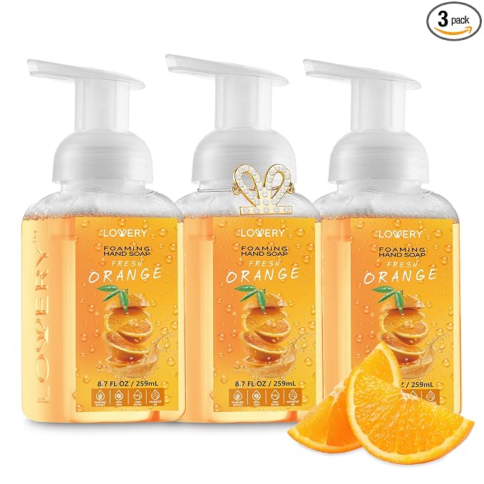 Foaming Hand Soap-Pack of 3-Moisturizing Hand Soap with Aloe Vera & Essential Oils-Alcohol-Free Hand Wash in Fresh Orange Scent-Scented Hand Wash for Kitchen or Bathroom-Free Flawless Crystal Bracelet