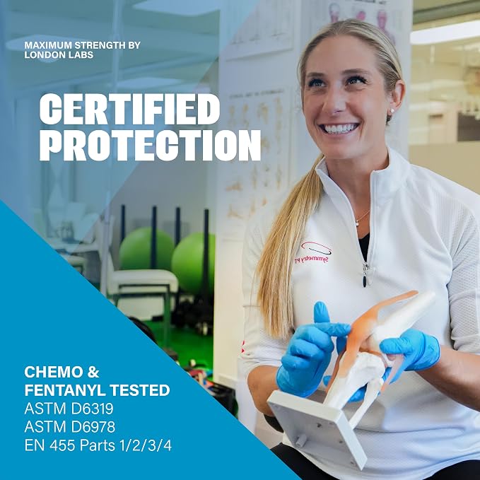 London Labs Synsafe 4 Mil - Blue Nitrile Exam Gloves –Disposable Latex Free & Powder Free – Extra Strong, Rubber Gloves