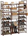 WOWLIVE 9 Tiers Shoe Rack Shoe Storage Shoe Organizer 30-35 Pairs Shoe Tower Unit Shelf Durable Metal Pipes with Plastic Connectors Stackable Cabinet Brown