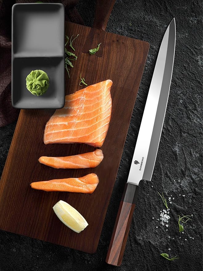 10 Inch Sushi Knife, High Carbon Japanese Steel Sashimi Knife | Japanese Knives for Fish Filleting & Slicing, Sushi Making Knives with Red Sandalwood Handle