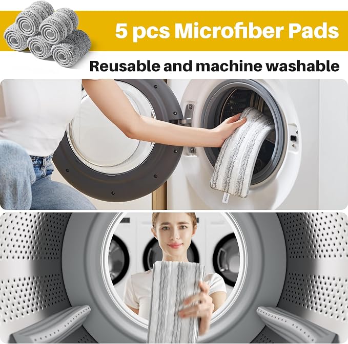 JOYMOOP Industrial Mop and Bucket Set, 17.7-inch Dust Mops for Floor Cleaning, Flat Mop Bucket with Wringer, Include 5 Reusable Microfiber Mop Pads - Yellow