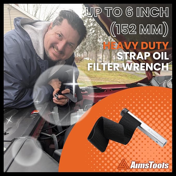 Large Nylon Heavy Duty Strap Oil Filter Wrench up to 6"(152mm), Fits into Tight Areas, Universal Oil Filter Removal Tool No Slipping for Engine Filters, Conduit, Fittings