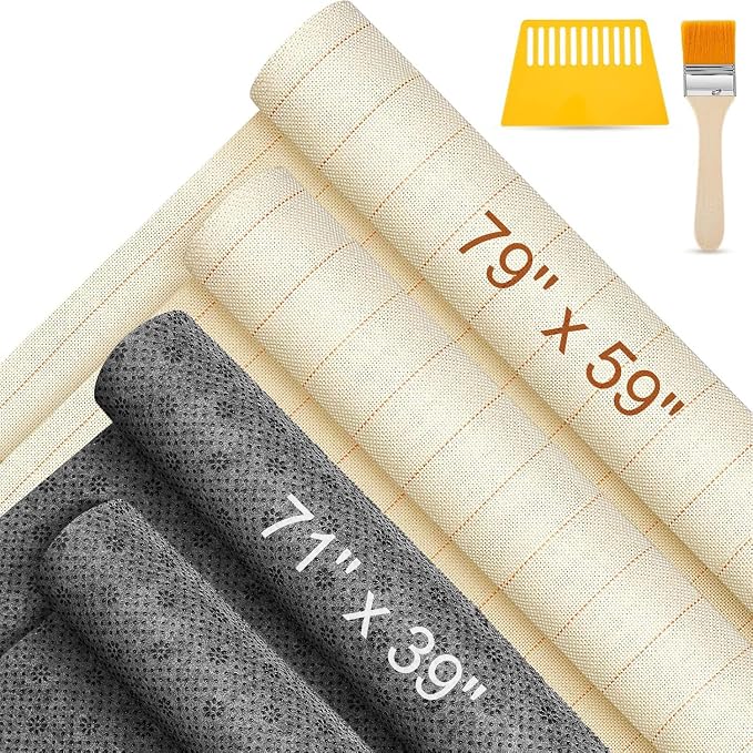 Tudomro 6 Pcs 79'' X 59"，71'' X 39" Monks Cloth for Rug Non Slip Backing | Tufting Backing Cloth with Anti-slip Dots, Includes Cleaning Brush and Scraper for DIY Rug Making, Durable Weave Fabric