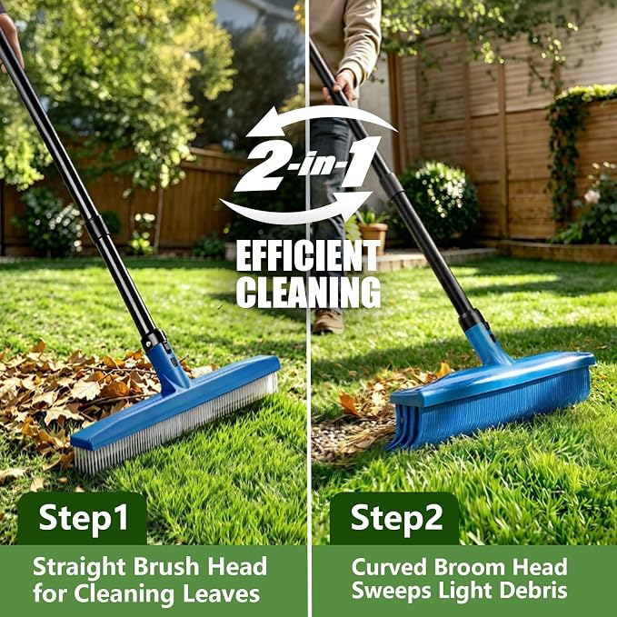 Gardtech 2-in-1 Artificial Turf Rake Brush Broom for Grass Blue | 4-Row Curved & 3-Row Straight Head, Quick-Change, Long Handle